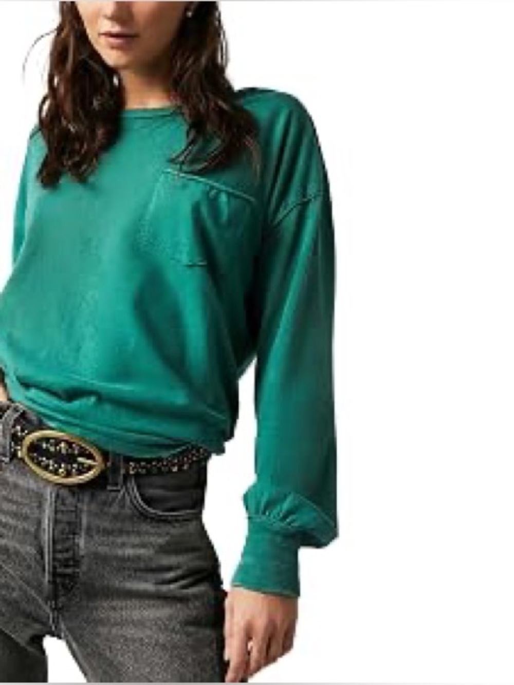 Free People We The Free washed teal Long Sleeve Fade Into You Relaxed Tee Large